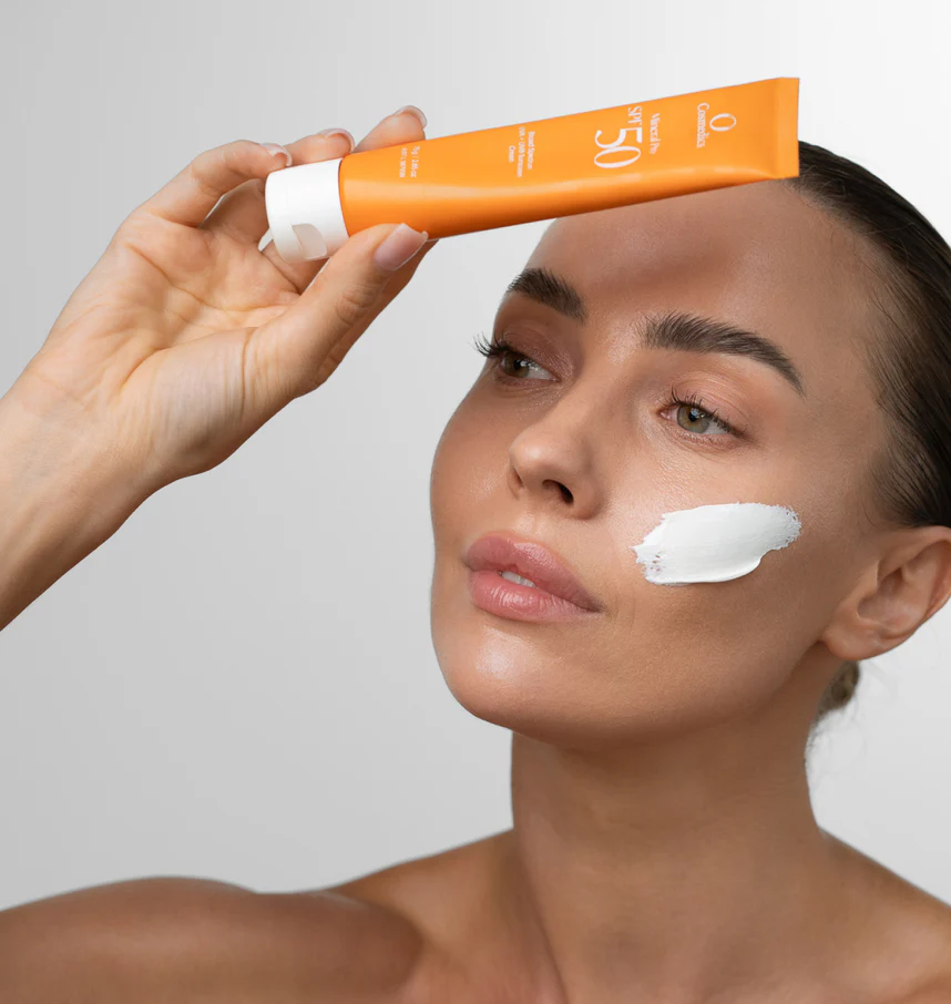 A lady wearing O Cosmedics Sunscreen